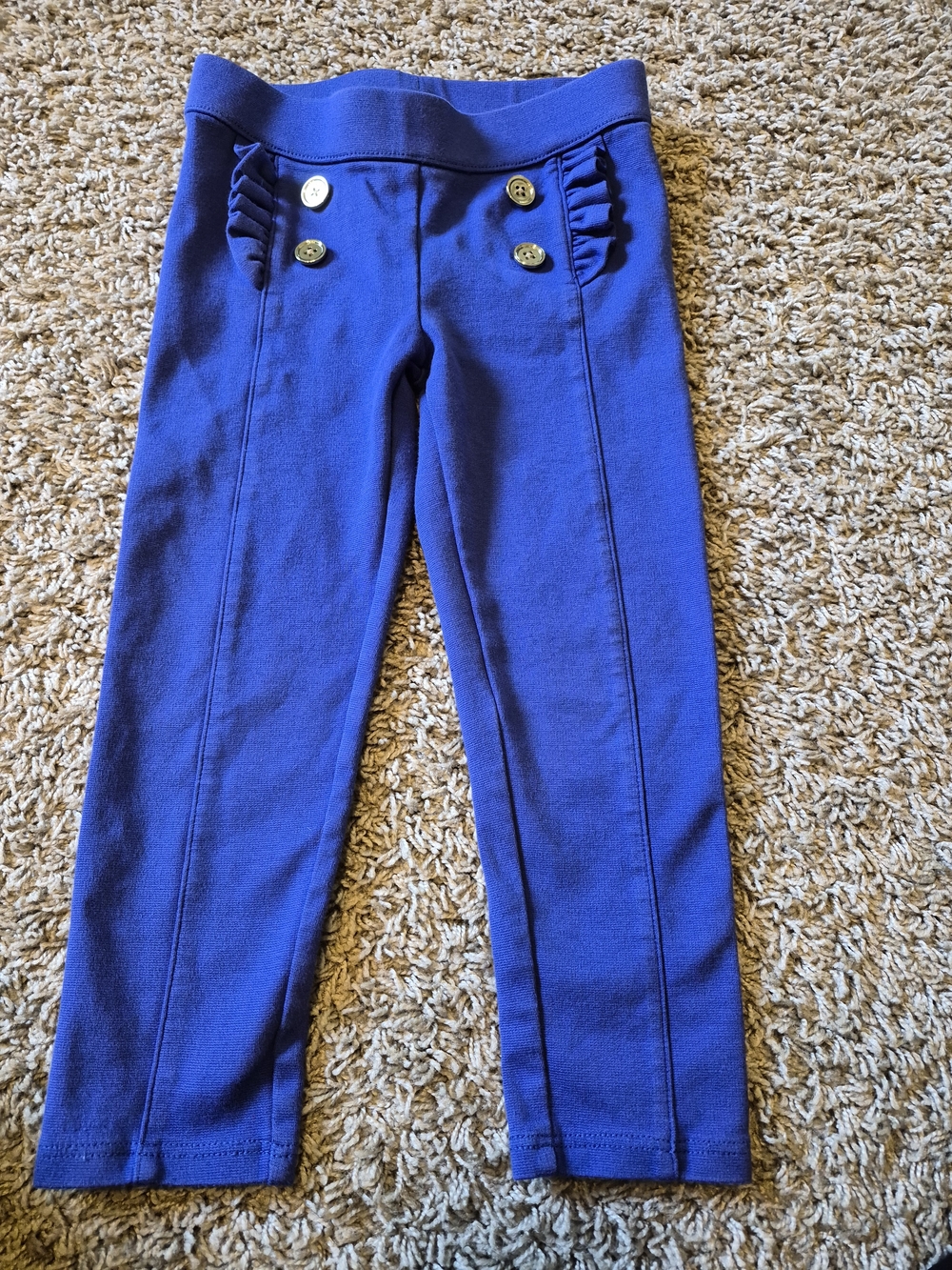 Janie and Jack Royal Blue Ponte Leggings with Button & Ruffle Detail